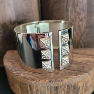 Victoria's Secret Gold Tone Pave Pyramid Cuff Bracelet White Swarovski Crystals